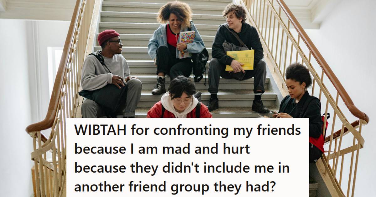 Group of college friends sitting on the stairs between classes