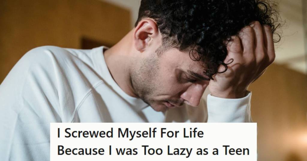 Man holding his forehead in frustration because he didn't work when he was younger