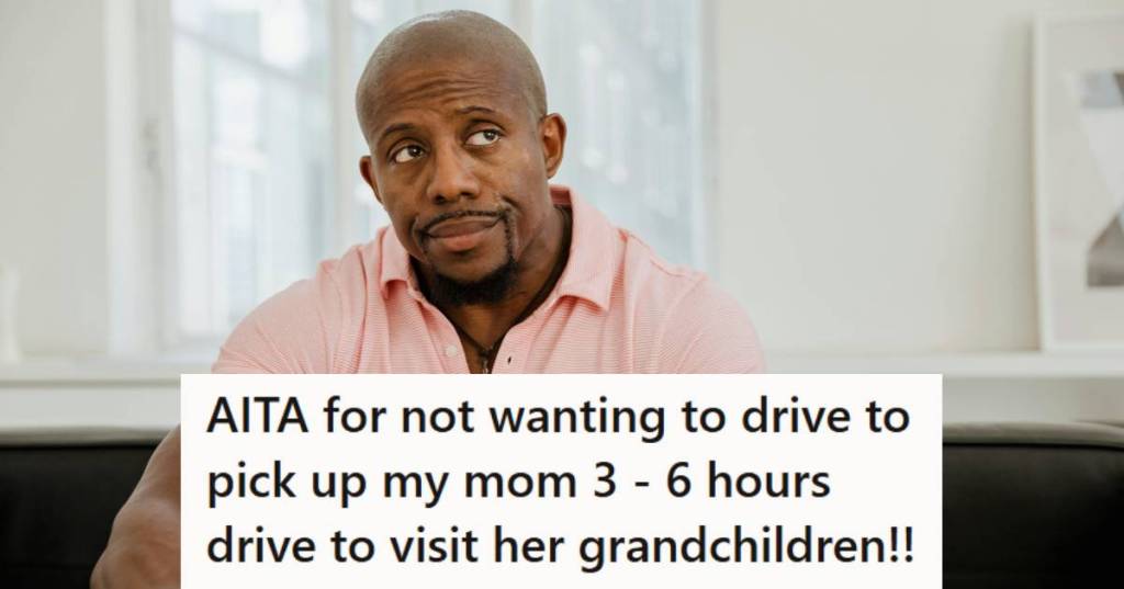 Man sitting on the couch, thinking about picking his mom up in NYC