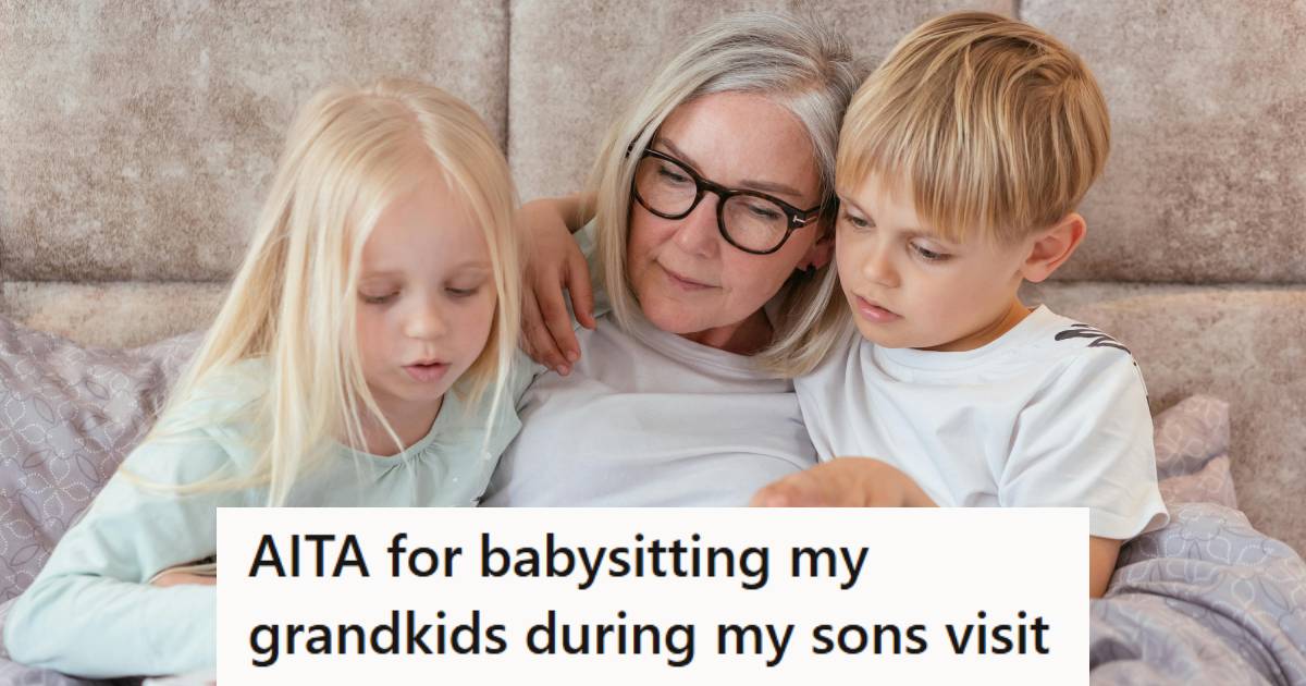 Woman reading to her grandkids in bed before going to sleep