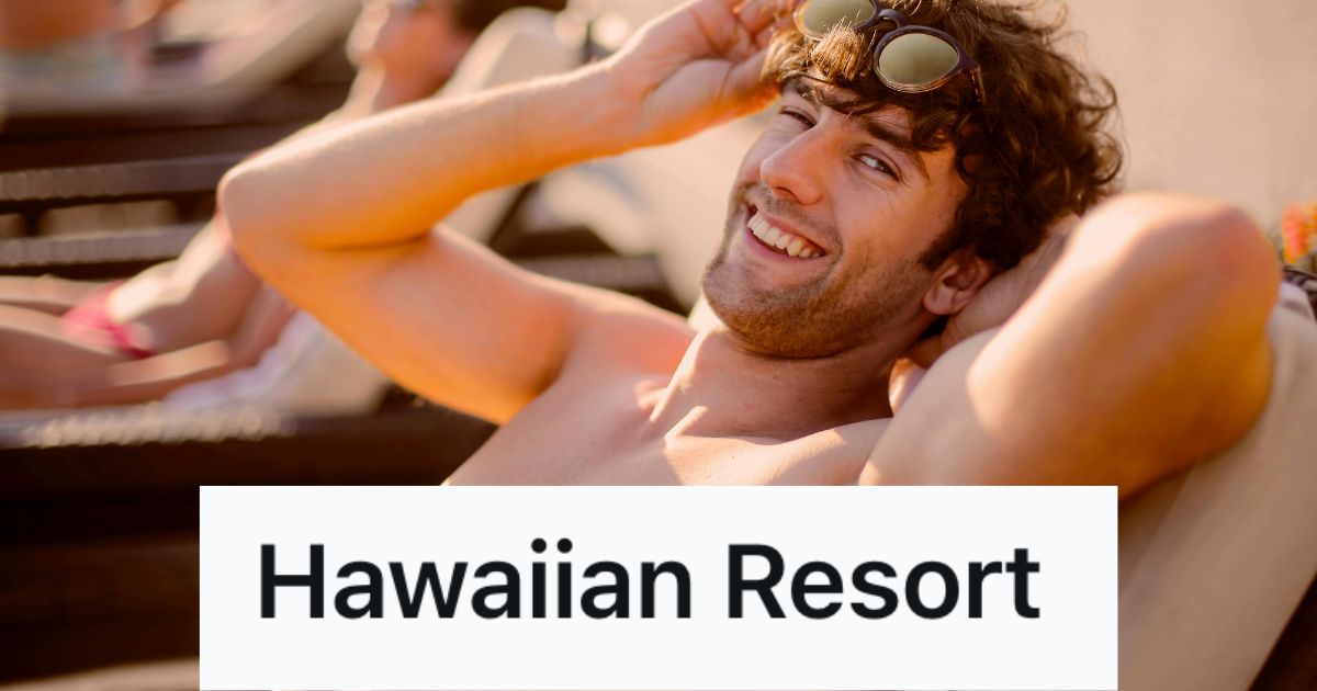 Smiling man lounging on a pool chair