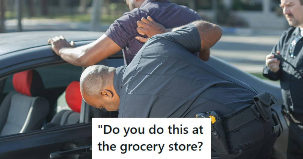 Police officer arresting a man for speeding tickets and no insurance