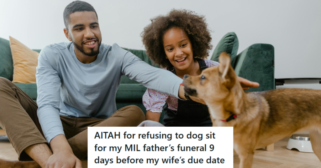 Man and woman petting a dog