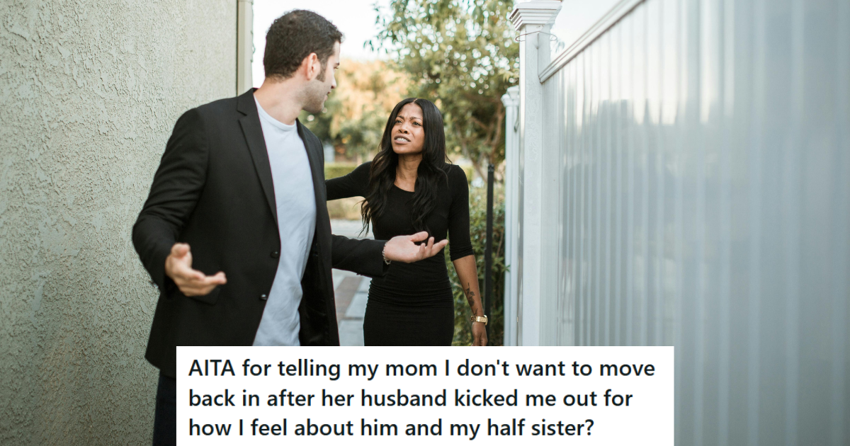 Man and woman in black outfits arguing