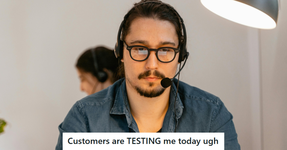 Customers Kept Calling With Useless Questions, But The Representative Had To Keep His Cool To Keep His Job man wearing headset and glasses
