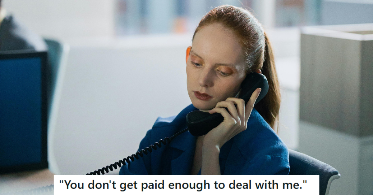 Woman in blue top on a call