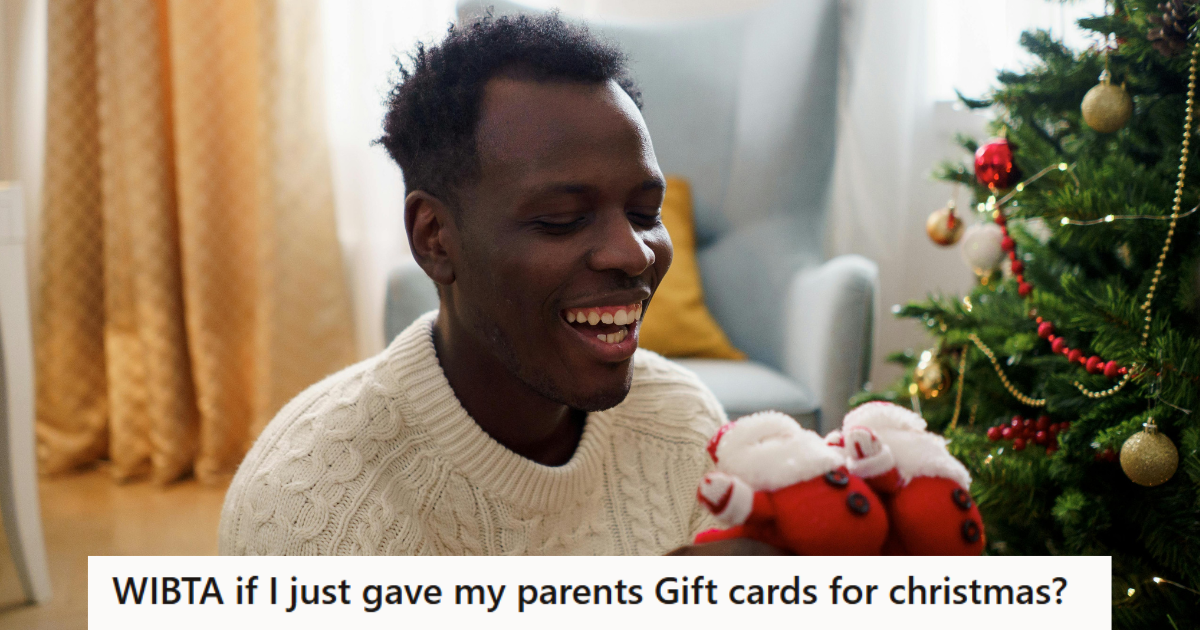 Excited Son Wanted To Celebrate The Holidays With His Family, But His Parents Were Sick And Didnt Want To Pitch In Man holding a Christmas gift