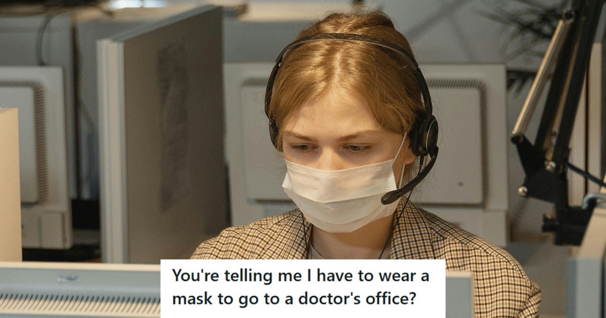 Woman in mask working in office