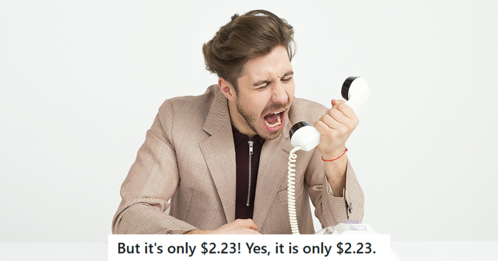 Man in brown jacket yelling at a caller