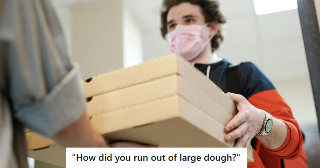 Pizza delivery guy delivering 3 boxes