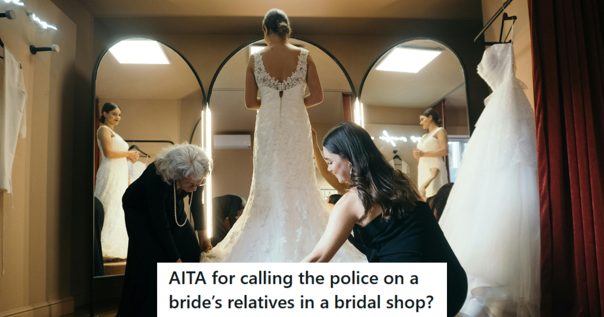 Bride getting her wedding gown fixed