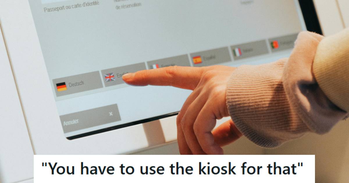 Woman trying to figure out how to use a kiosk at the store