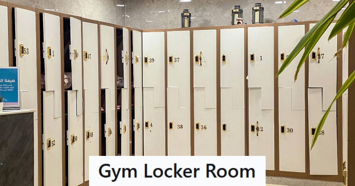 Lockers in a gym that are open for anyone to use, but no locks present