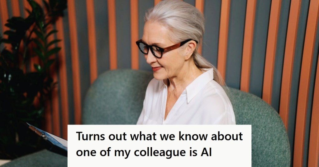 Woman with white hair working