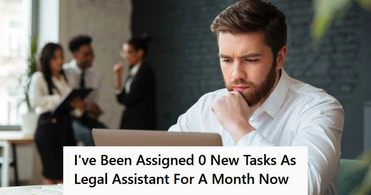 Employee Was Promoted To Legal Assistant At A Law Firm, But Still Hasnt Received Any New Tasks In A Month Pensive man using laptop in office