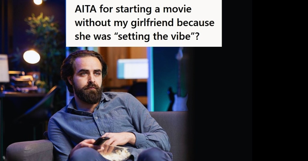 Man watching movie on his couch