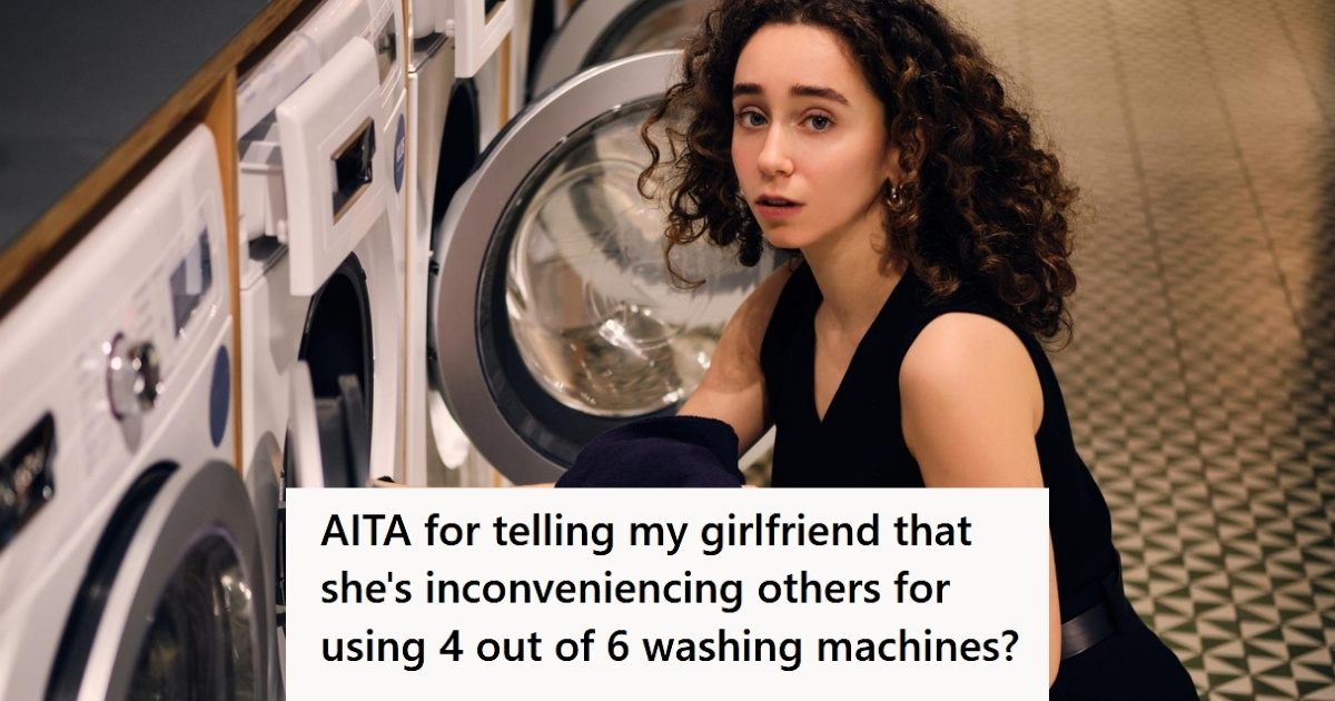 Woman using washing machines