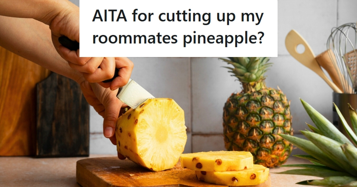 Man cutting up pineapple