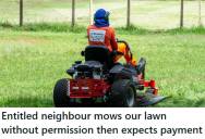 Homeowner Saw New Neighbor Mowing Her Lawn Without Asking, So When He Slipped A $55 Bill Under The Door, She Returned It To His House And Let His Wife Know They Won’t Be Paying