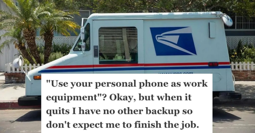 USPS truck parked on the side of the road with palm trees in the background