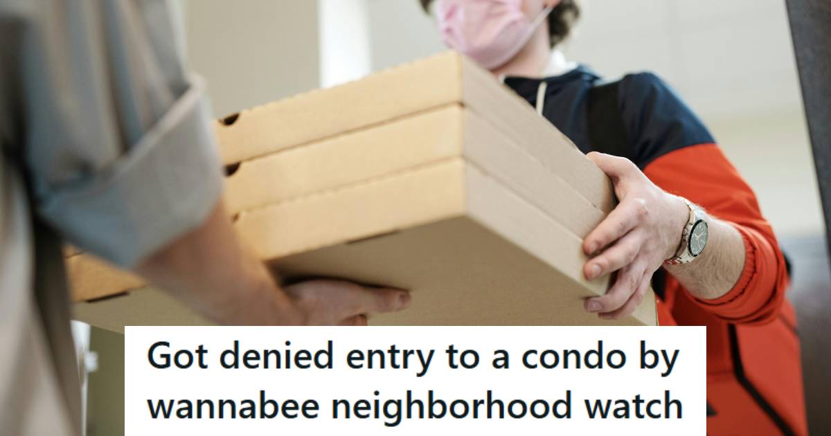 Pizza delivery driver handing pizza over to the customer