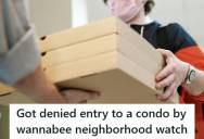 Pizza Delivery Driver Got Buzzed Into A Condo Building By The Customer, But Was Met By A Self-Appointed Neighborhood Watch Guy Who Blocked The Entry