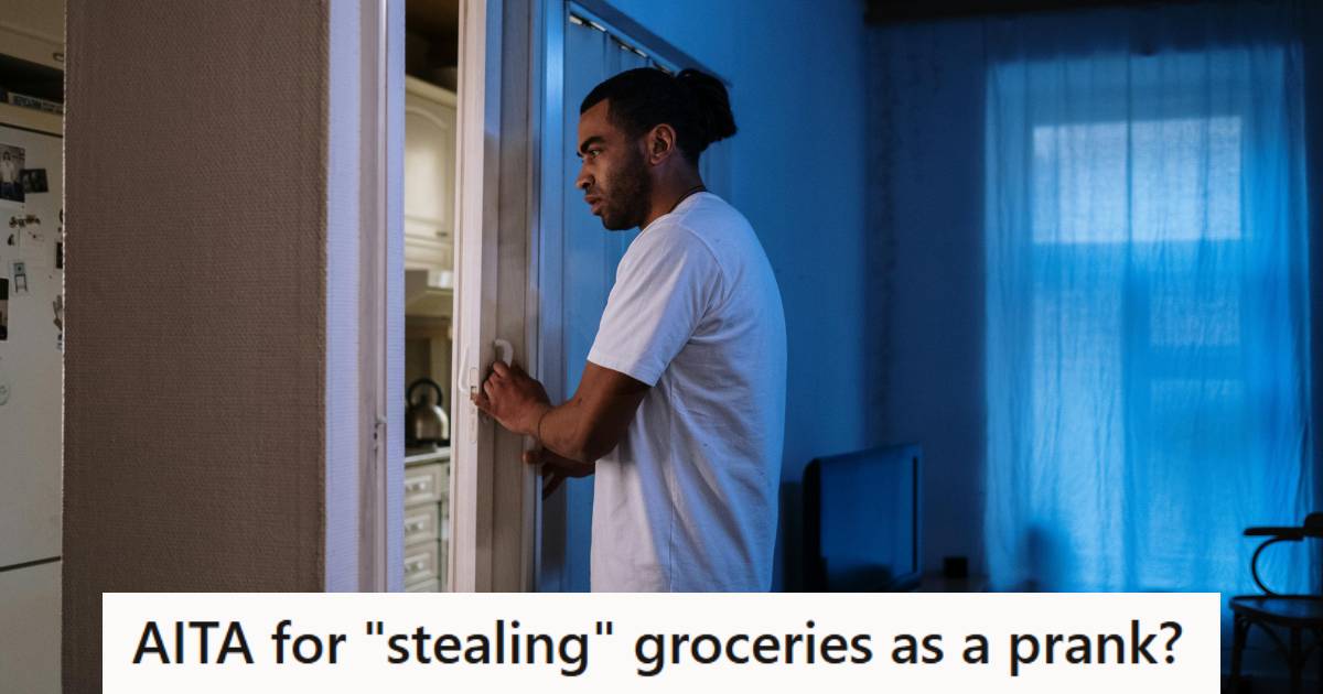 Man walking into his kitchen in the morning, expecting to find the food he bought