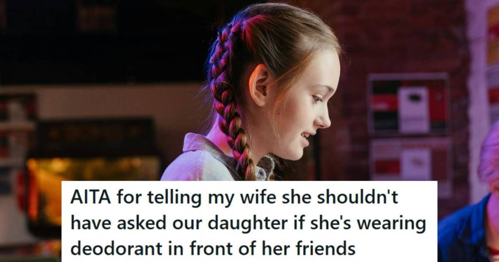 Teen girl catching up with her friends after putting on deodorant