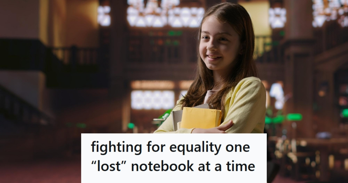 Girl holding notebooks at church