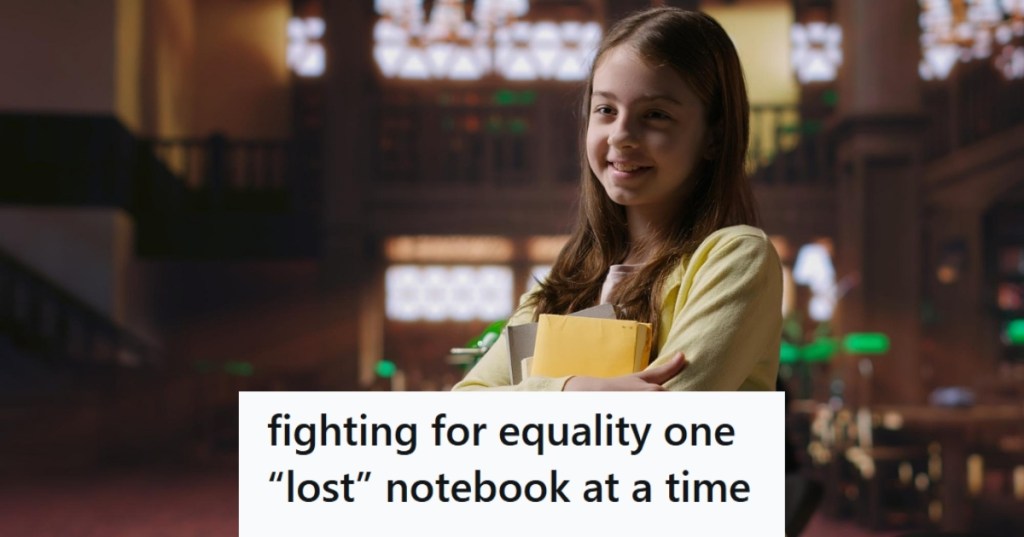Girl holding notebooks at church