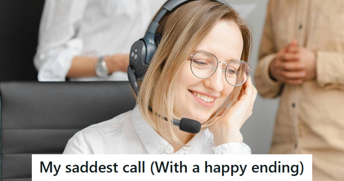 Woman with a headset smiling as she works at a call center
