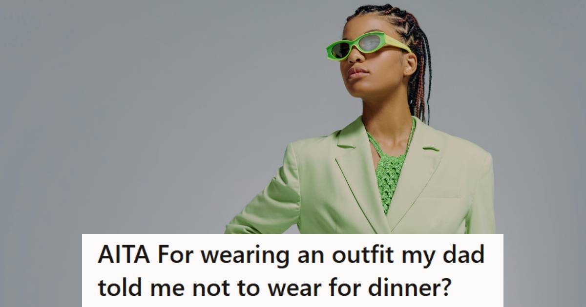 Woman wearing a bright green outfit that consists of a short skirt