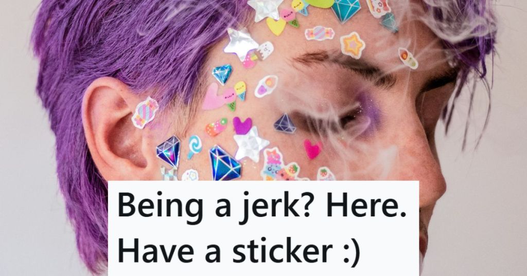 Man with stickers on his face