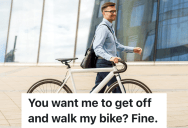 Construction Made The Sidewalk Narrower Than Usual, But One Pedestrian Didn’t Think It Through When He Asked A Commuter To Walk His Bicycle
