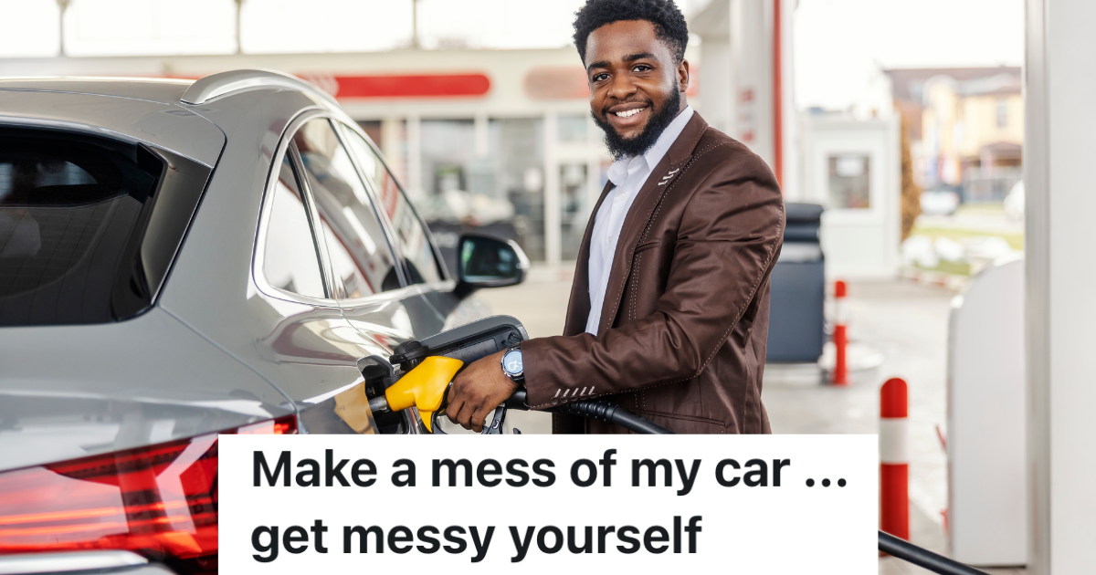 smiling man pumping gas a gas station