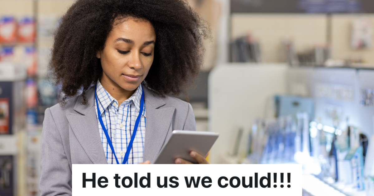 Women Falsely Assume Another Customer Is An Employee, But A Supervisor Comes Along And Straightens Them Out female manager at retail store looking at tablet
