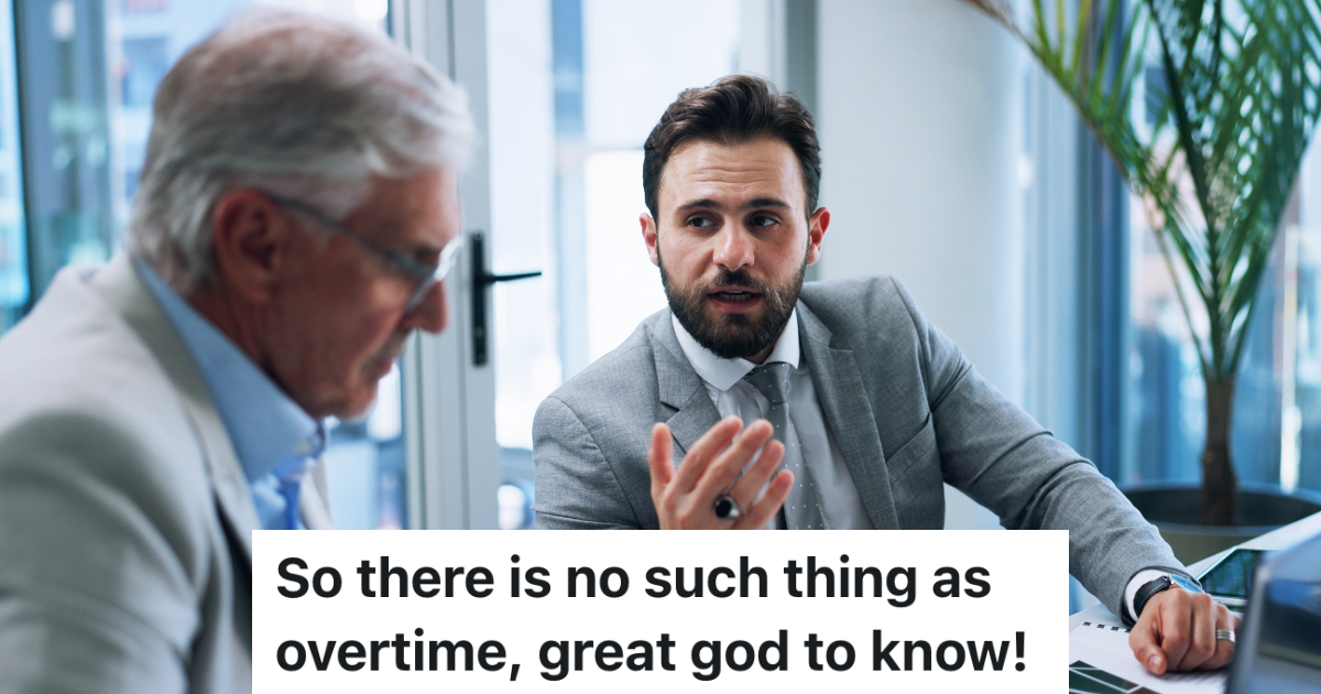 Womans Boyfriend Works For His Uncle, But His Uncle Refuses To Pay Him For Working Overtime businessman talking to older businessman