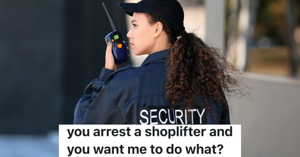 female security guard talking into radio transmitter