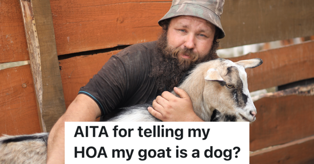 man hugging a goat