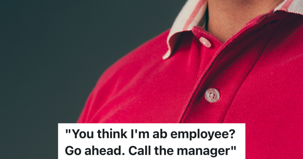 closeup of a person wearing a red polo shirt