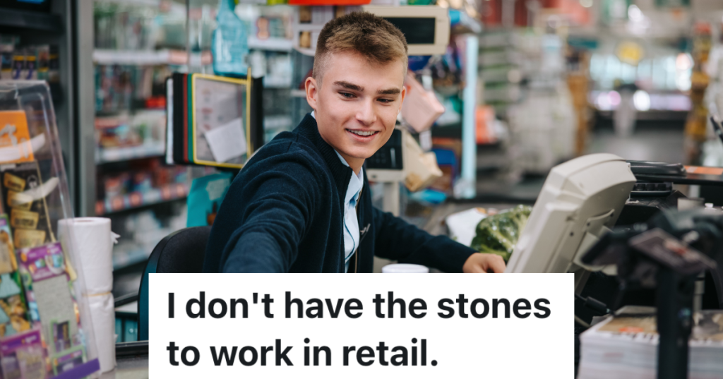 young man working as a cashier at a grocery store