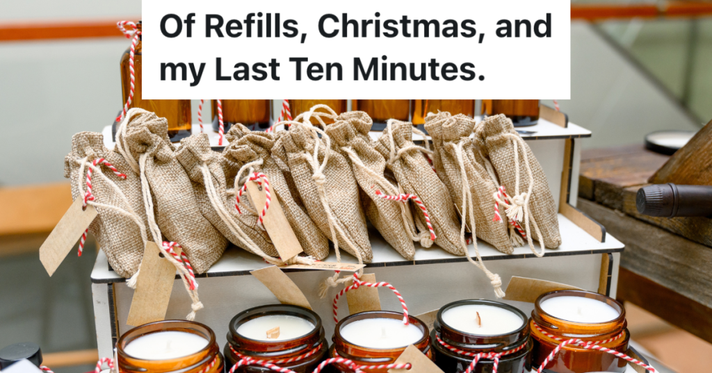 display stand of oils and candles