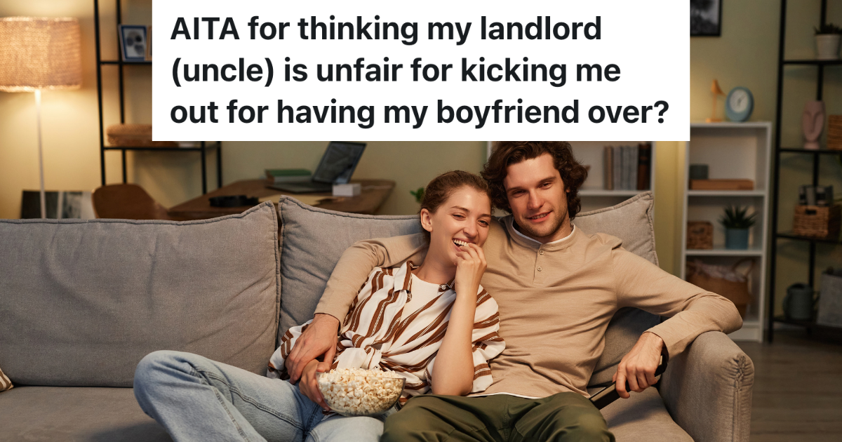 Womans Uncle Is Her Landlord, And When She Tells Him The Truth About Her Roommate, Her Roommate Retaliates By Getting Her Kicked Out young couple cuddling on the couch watching a movie