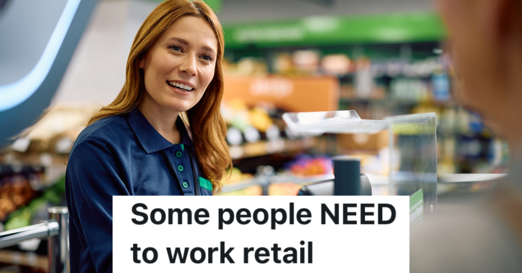 smiling cashier helping customer