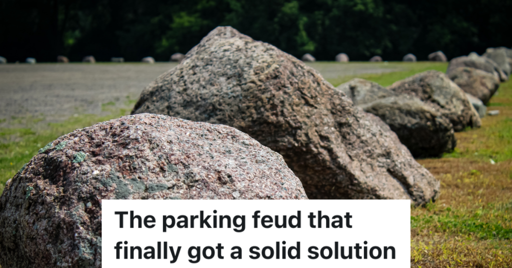 large boulders around a parking lot