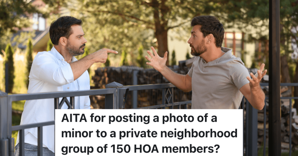 two male neighbors arguing across a fence