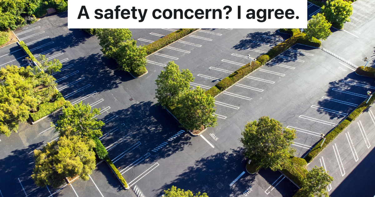 Employee Points Out A Problem With A Parking Spot, But Calling It A Safety Concern Really Backfired empty parking lot with shade trees