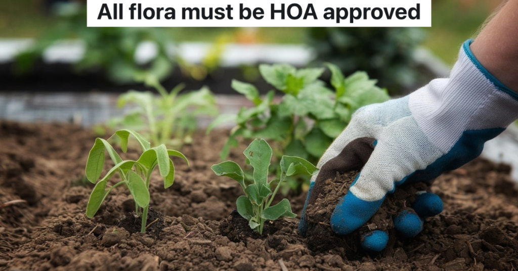 planting a small green plant in a garden