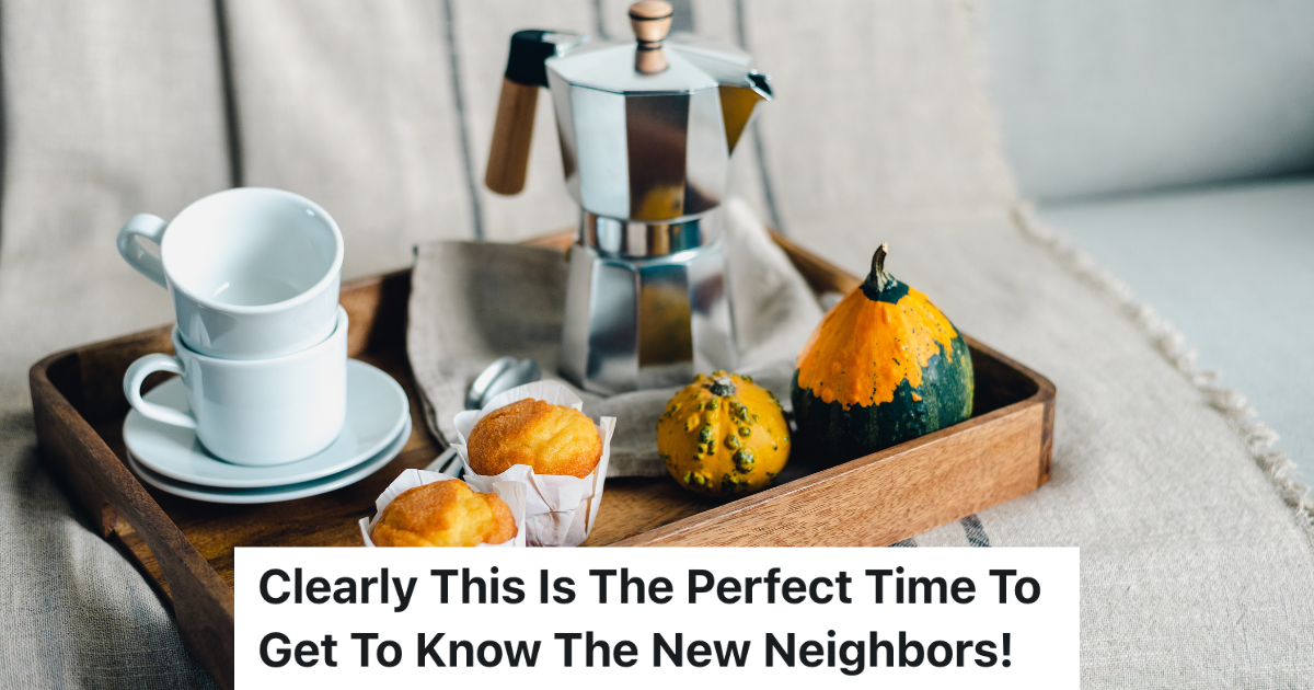 tray with coffee pot, coffee cups and muffins