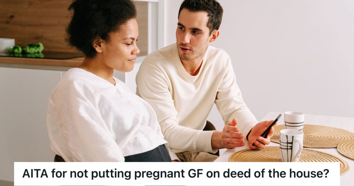 Man and pregnant woman having a conversation